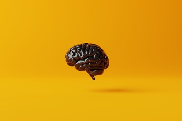 Black brain on an orange background. Business concept, brain storming, looking for answers, ideas. Intelligence. 3d rendering, 3d illustration.