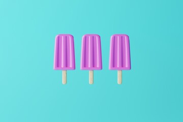Pink ice lolly on an blue background. Concept of summer, vacation. Cooling down on warm days. 3d rendering, 3d illustration.