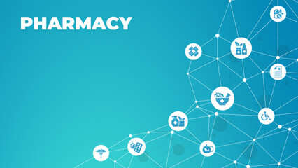 pharmacy or drugstore or medicine icon concept – products and services - medication, cosmetics, alternative medicine