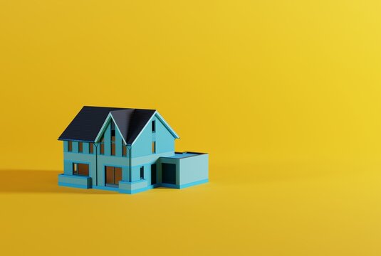 House On A Yellow Background. The Concept Of Buying An Apartment, Getting Your First Apartment. 3D Render, 3D Illustration.