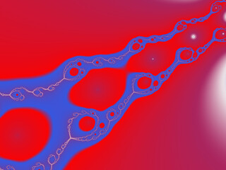 Red blue fractal, background with red ribbon