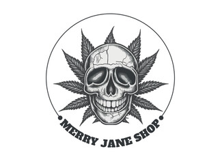 Weed marijuana skull illustration vector, medical marijuana shop logo