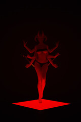 Red Devil Woman Elegant Attractive Dancing Demon Horns Sci Fi Dance Floor 3d illustration render	