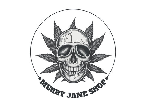Weed marijuana skull illustration vector, medical marijuana shop logo