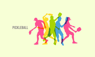 Great colorful editable vector of pickleball player in various poses good for any digital graphic on print design