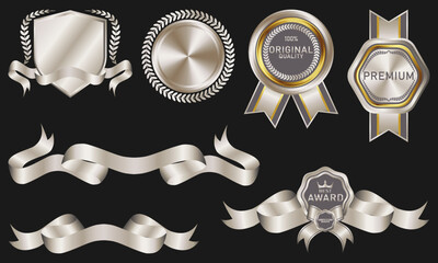 collection of luxury vector design elements for badges and ribbons, seals, medals, shields, coats, badges, banners, scrolls and ornaments