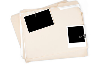 File Folders with Documents and Blank Polaroid
