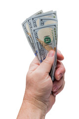 Transparent PNG Male Hand Holding One Hundred Dollar Bills in Hand.