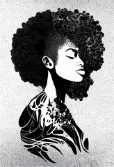 minimal illustration, BLACK WOMAN IN PROFILE WITH AFRO HAIR AND VECTOR STYLE, bipoc rights, women