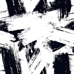 Brush stroke seamless pattern. Hand drawn black ink, paint smears surface print. Freehand artistic texture background