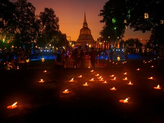 Beautiful scene of The light color Sukhothai Co Lamplighter Loy Kratong Festival at The Sukhothai...