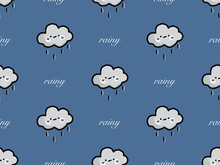 Rainy cartoon character seamless pattern on blue background