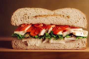 healthy sandwich on a wooden table, eating fast food with greens concept, food and drink restaurant
