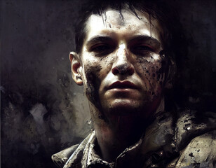 Moder warfare soldier illustration, chaos war place, military concept patriotic