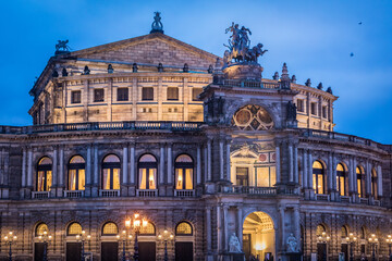 Fototapeta na wymiar Semper Opera House Dresden illuminated at evening, Germany