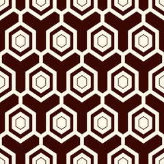 Contemporary honeycomb geometric pattern. Repeated hexagon ornament. Modern mosaic tiles background. Seamless surface abstract design. Geo wallpaper. Digital paper, textile print. Vector illustration