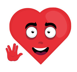 vector illustration of cartoon character of a heart, with a happy expression and making the classic Vulcan greeting with the hand