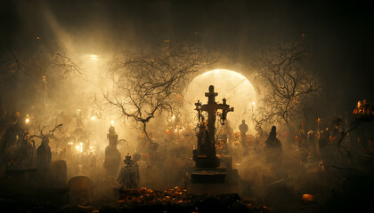 people in a graveyard