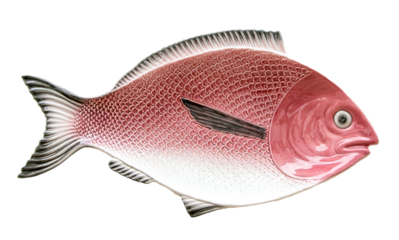 Beautiful fish shaped and decorated ceramic dish, transparent PNG.