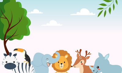 Obraz na płótnie Canvas Cute jungle animals in cartoon style, wild animal, zoo designs for background illustration