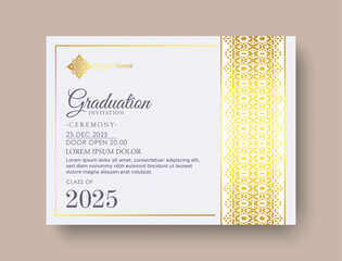 Elegant graduation invitation template with ornamental border - obrazy, fototapety, plakaty