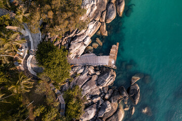 Aerial view of the beach and ocean in Thailand