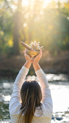 woman doing different mudras alternative medicine, mental health