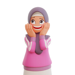 Young muslim woman sporty 3d cartoon illustration