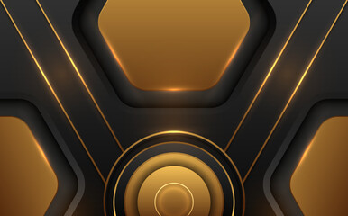 Abstract technology black and gold shapes background with light effect