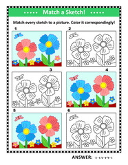Match to sketch game or visual puzzle with flowers. Answer included.
