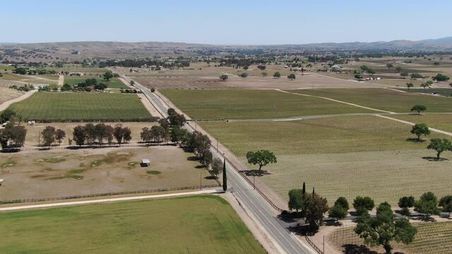 California Wine Country Paso Robles Vineyard Aerial Shot Forward Stop