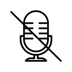 Microphone mute icon for audio silence in black outline style