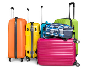 Luggage consisting of large suitcases rucksacks and travel bag isolated on white