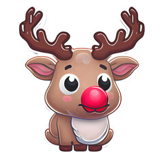 rudolph the red nosed reindeer sticker on transparent background - obrazy, fototapety, plakaty