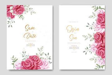 Wedding Invitation Card with Floral Roses Watercolor 