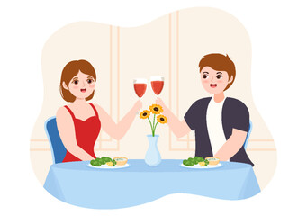 People Eating in Restaurant Greek Cuisine Delicious Dishes Traditional or National Food in Hand Drawn Flat Cartoon Template Illustration