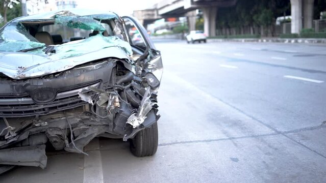 Car with broken windshield, Terrible dangerous car after a fatal accident. Broken windshield. A broken car with broken glass. Сar hazard.
