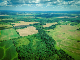 Aerial over summertime rural wisconsin