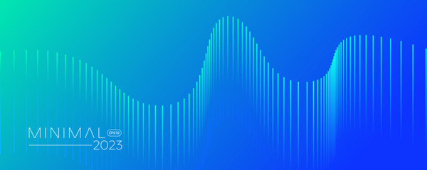 Abstract gradient blue background with wavy lines. Minimal design template. Vector, 2022-2023