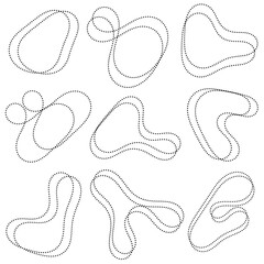 Organic abstract random blob shapes in minimal black line design. Fluid irregular forms elements outline. Liquid blotch silhouettes, frame water, bubble outline, irregular oval, random shapes.