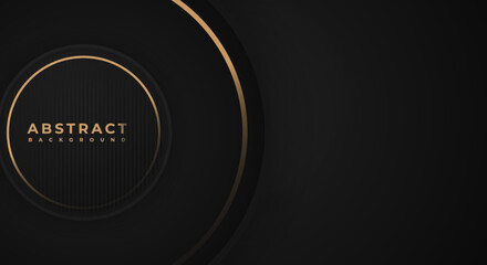 Abstract 3D Background Circle Golden Dark Black Papercut Layer with Copy Space for Text or Message