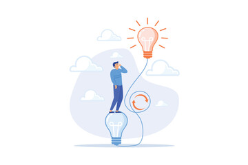 Rethink or think again to make change for better result, thinking new way to solve problem or make decisions, innovation idea to disruption concept, flat vector modern illustration - obrazy, fototapety, plakaty