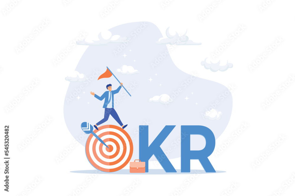 Poster okr, objective and key result framework to measure success and improvement, goal setting or define m