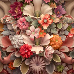 Elegant floral background in Art Nouveau style. Retro decorative flower design. 3D illustration
