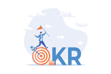 OKR, objective and key result framework to measure success and improvement, goal setting or define measurable target for business concept, flat vector modern illustration - obrazy, fototapety, plakaty
