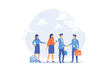 Onboarding new employee, warm welcome to new office, introduce new hire to colleagues, orientation training on first day concept, flat vector modern illustration - obrazy, fototapety, plakaty