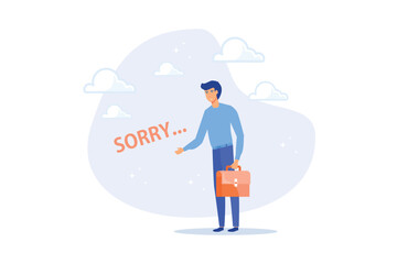 Apologize or say sorry, regret for what happen asking for forgiveness, professional or leadership after mistake or failure, pardon or feel sad concept, flat vector modern illustration
