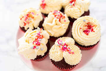 Red Velvet Cupcakes with White Chocolate Ganache Frosting