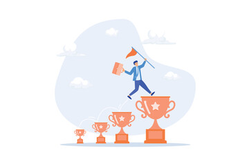 Small win or achievement to motivate to achieve bigger goal, strategy or inspiration to success, victory or win award concept, flat vector modern illustration