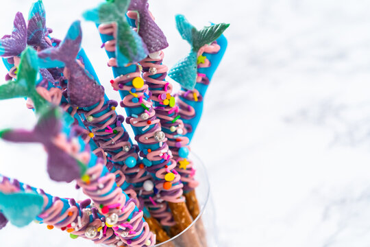 Mermaid Chocolate Pretzel Rods